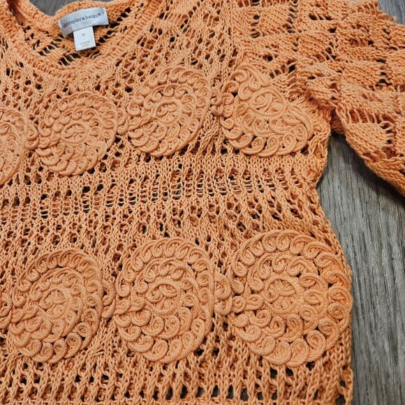 Vtg Christopher & Banks Crochet Sweater Womens M Orange Bohemian Cottage Beach - Picture 3 of 9